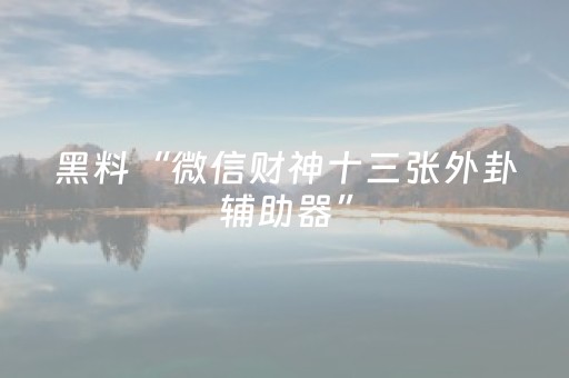 黑料“微信财神十三张外卦辅助器”（开挂辅助插件)