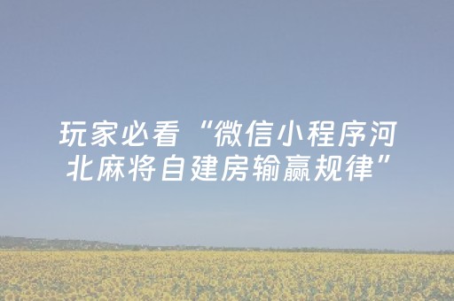 玩家必看“微信小程序河北麻将自建房输赢规律”（怎么增加胜率)