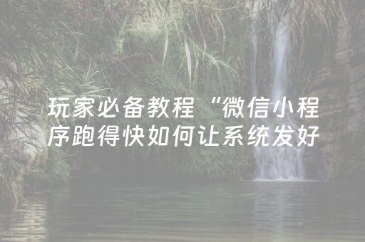玩家必备教程“微信小程序跑得快如何让系统发好牌”（攻略插件)