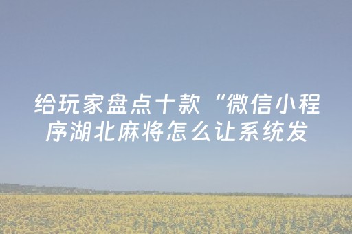 给玩家盘点十款“微信小程序湖北麻将怎么让系统发好牌”（怎么让系统给你发好牌)