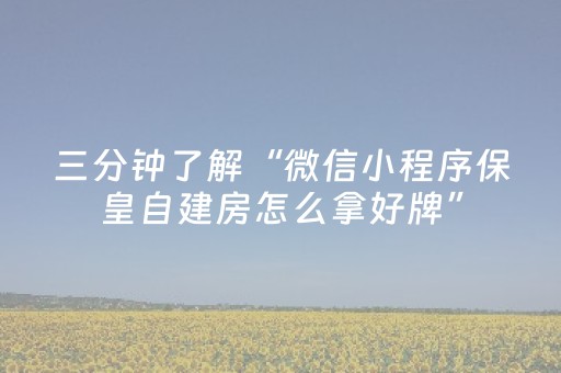 三分钟了解“微信小程序保皇自建房怎么拿好牌”（必赢神器)