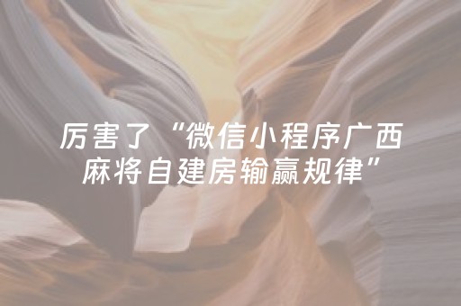 厉害了“微信小程序广西麻将自建房输赢规律”（是否能开挂)