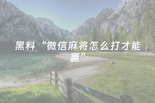 黑料“微信麻将怎么打才能赢”（神器通用版)