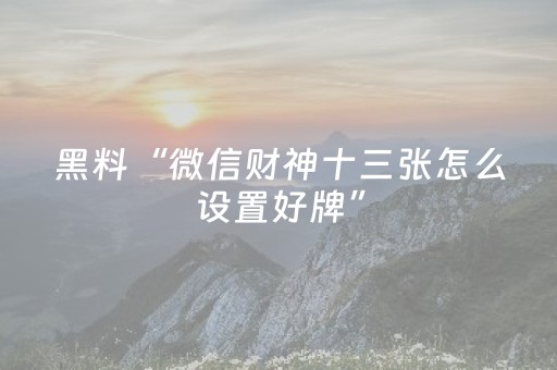 黑料“微信财神十三张怎么设置好牌”（辅助器通用版)