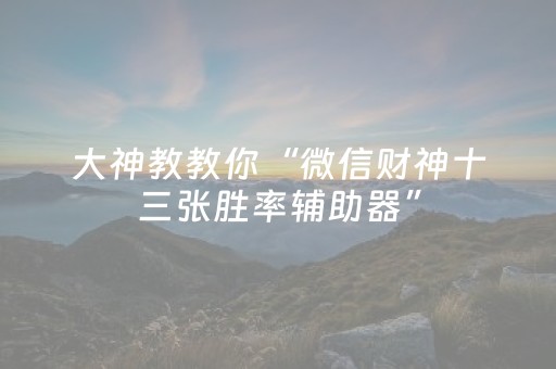大神教教你“微信财神十三张胜率辅助器”（开挂辅助器脚本)