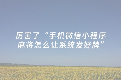 厉害了“手机微信小程序麻将怎么让系统发好牌”（万能开挂神器)