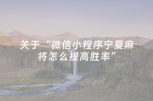关于“微信小程序宁夏麻将怎么提高胜率”（软挂神器)