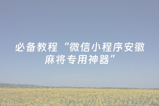 必备教程“微信小程序安徽麻将专用神器”（有什么诀窍)