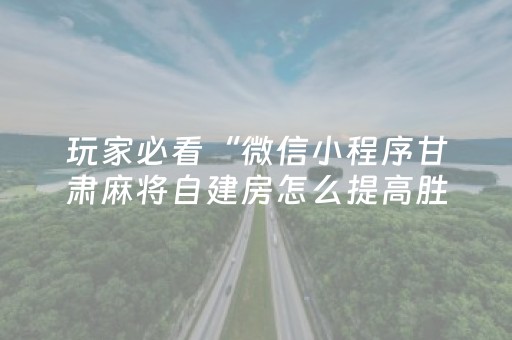 玩家必看“微信小程序甘肃麻将自建房怎么提高胜率”（辅助器下载)