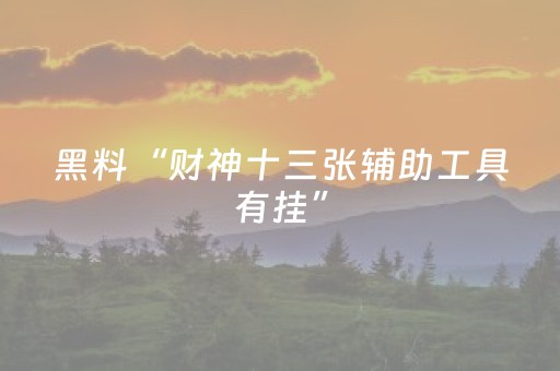 黑料“财神十三张辅助工具有挂”（软挂神器)