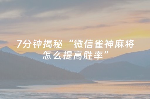 7分钟揭秘“微信雀神麻将怎么提高胜率”（专用神器下载)