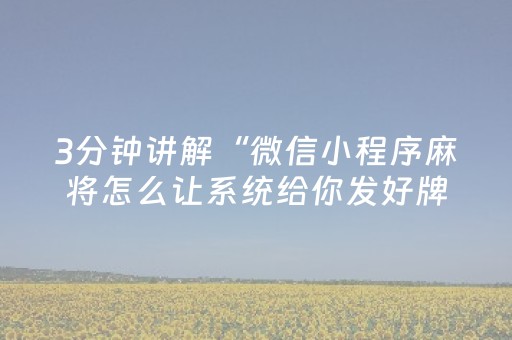 3分钟讲解“微信小程序麻将怎么让系统给你发好牌”（辅助器下载)