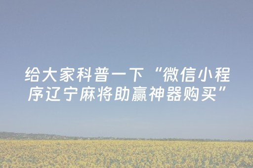 给大家科普一下“微信小程序辽宁麻将助赢神器购买”（开挂神器下载)