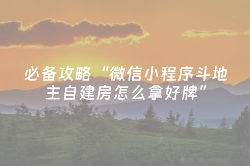 必备攻略“微信小程序斗地主自建房怎么拿好牌”（辅助器通用版)
