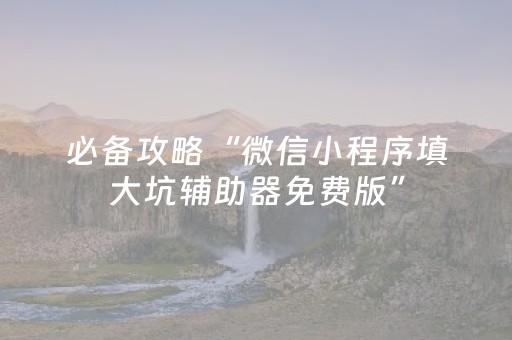 必备攻略“微信小程序填大坑辅助器免费版”（怎么让系统给你发好牌)