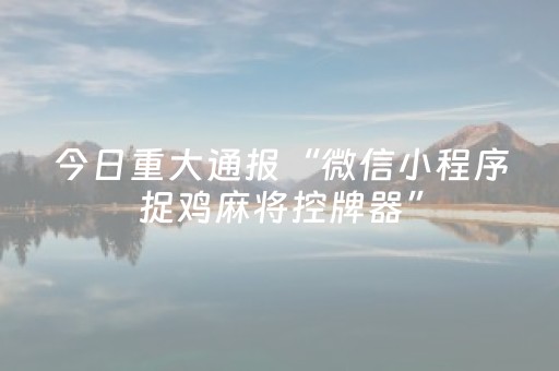 今日重大通报“微信小程序捉鸡麻将控牌器”（怎么能调好牌)
