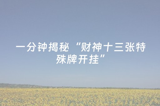 一分钟揭秘“财神十三张特殊牌开挂”（助赢神器)