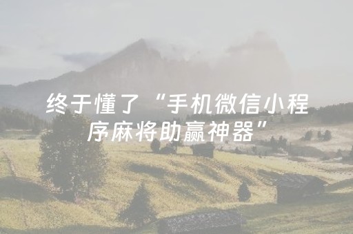 终于懂了“手机微信小程序麻将助赢神器”（开挂辅助器插件)