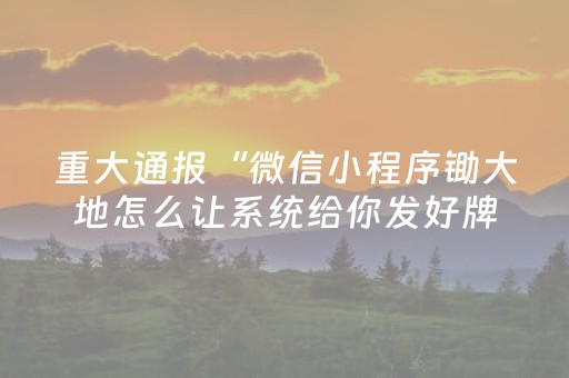 重大通报“微信小程序锄大地怎么让系统给你发好牌”（技巧和打好牌方法)