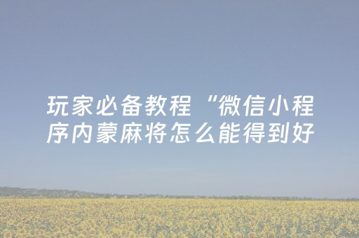 玩家必备教程“微信小程序内蒙麻将怎么能得到好牌”（免费专用神器)