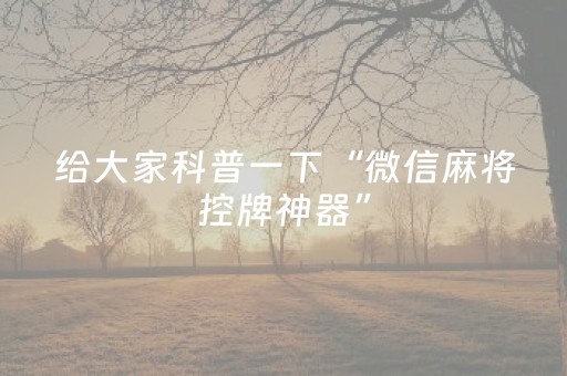 给大家科普一下“微信麻将控牌神器”（助攻神器)