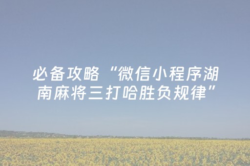 必备攻略“微信小程序湖南麻将三打哈胜负规律”（专用神器下载)