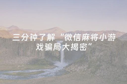 三分钟了解“微信麻将小游戏骗局大揭密”（专用神器)