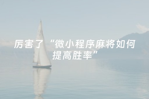 厉害了“微小程序麻将如何提高胜率”（提高胜率软件)