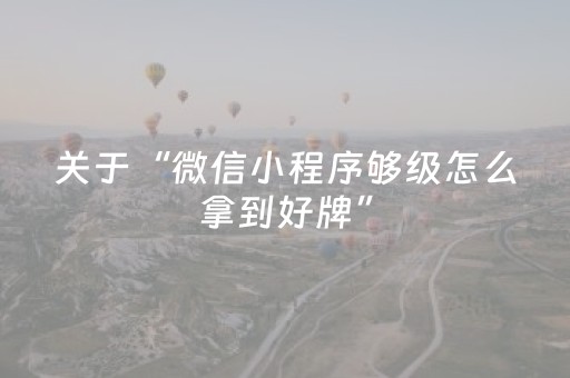 关于“微信小程序够级怎么拿到好牌”（AI辅助胡牌规则)