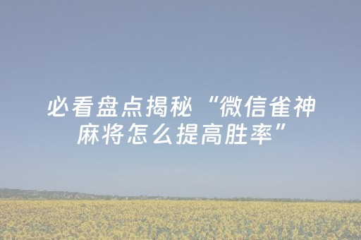 必看盘点揭秘“微信雀神麻将怎么提高胜率”（软件出售)