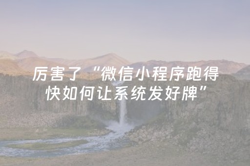厉害了“微信小程序跑得快如何让系统发好牌”（免费辅助)