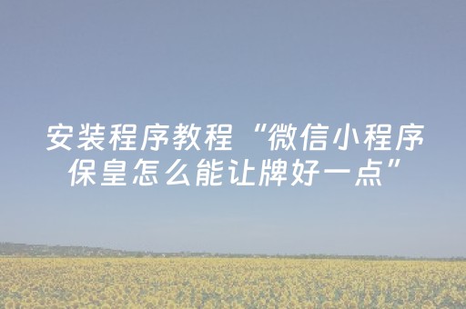 安装程序教程“微信小程序保皇怎么能让牌好一点”（通用挂软件多少钱)