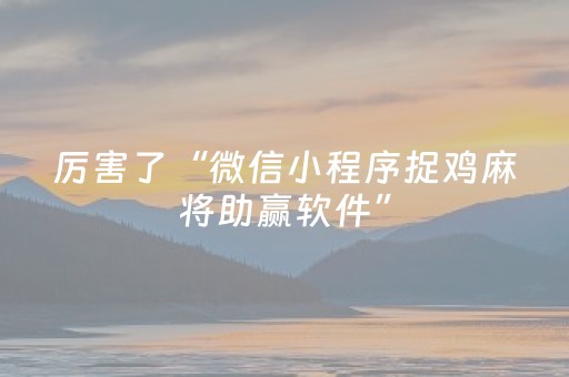 厉害了“微信小程序捉鸡麻将助赢软件”（怎么设置能有好牌)