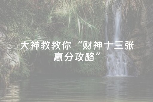 大神教教你“财神十三张赢分攻略”（提高胜率软件)