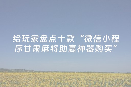 给玩家盘点十款“微信小程序甘肃麻将助赢神器购买”（专用神器下载)