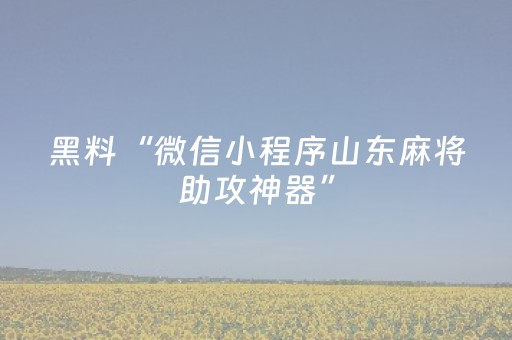 黑料“微信小程序山东麻将助攻神器”（有什么规律)