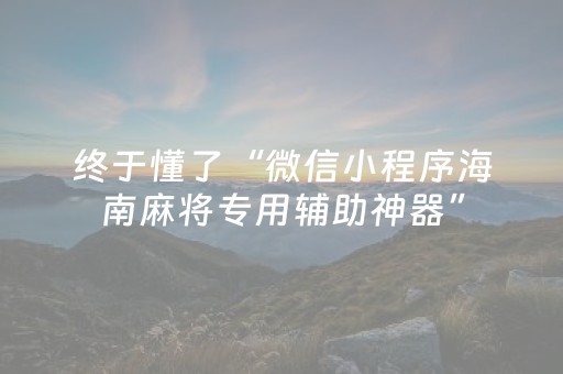 终于懂了“微信小程序海南麻将专用辅助神器”（辅助器通用版)
