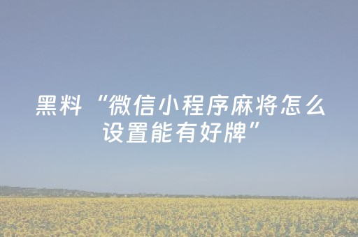 黑料“微信小程序麻将怎么设置能有好牌”（助攻神器)