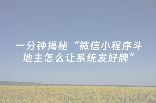 一分钟揭秘“微信小程序斗地主怎么让系统发好牌”（有什么诀窍)