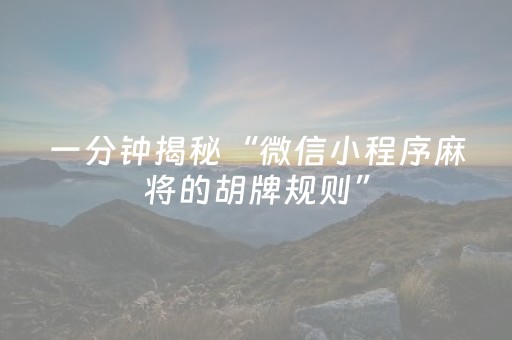 一分钟揭秘“微信小程序麻将的胡牌规则”（辅助器插件)