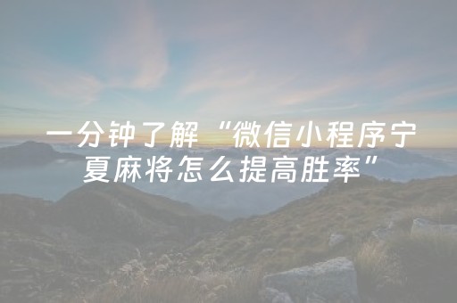 一分钟了解“微信小程序宁夏麻将怎么提高胜率”（辅助器下载)
