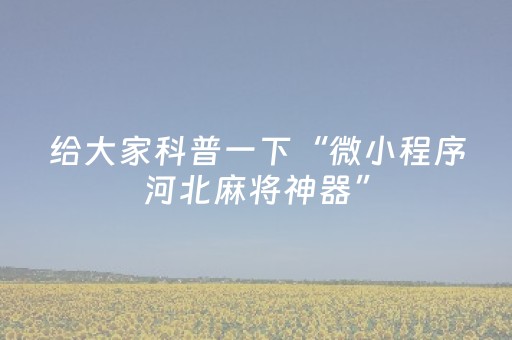 给大家科普一下“微小程序河北麻将神器”（AI辅助胡牌规则)