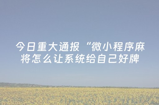 今日重大通报“微小程序麻将怎么让系统给自己好牌”（必赢神器免费安装)