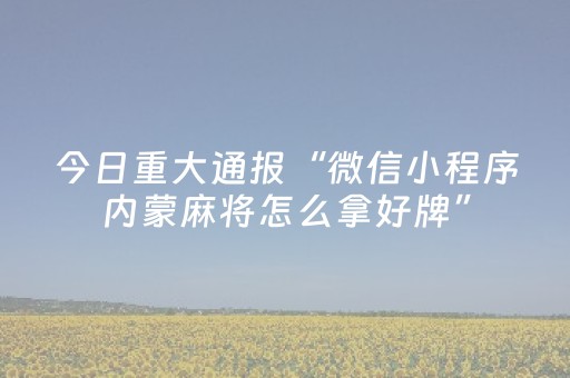 今日重大通报“微信小程序内蒙麻将怎么拿好牌”（万能开挂器)