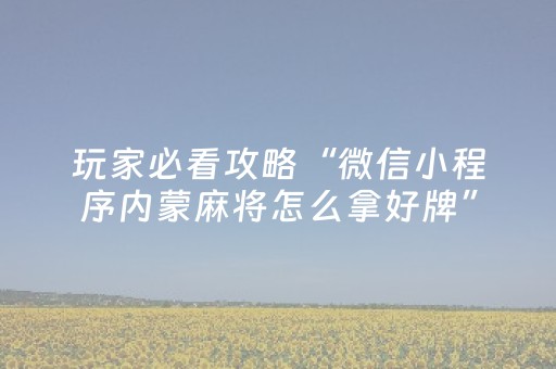 玩家必看攻略“微信小程序内蒙麻将怎么拿好牌”（是否能开挂)