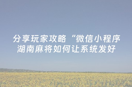 分享玩家攻略“微信小程序湖南麻将如何让系统发好牌”（控牌器)