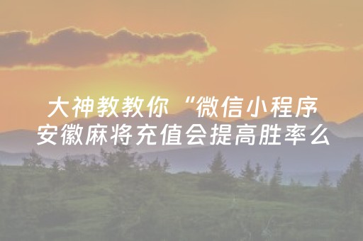 大神教教你“微信小程序安徽麻将充值会提高胜率么”（胜率到哪调)