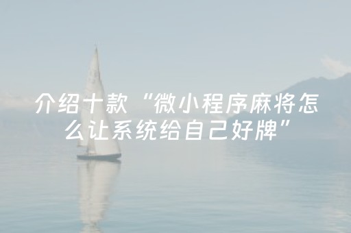 介绍十款“微小程序麻将怎么让系统给自己好牌”（外辅工具)