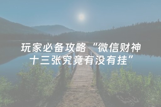玩家必备攻略“微信财神十三张究竟有没有挂”（提高胜率技巧)