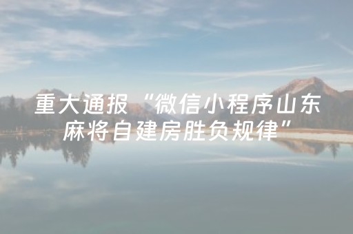 重大通报“微信小程序山东麻将自建房胜负规律”（开挂辅助器脚本)